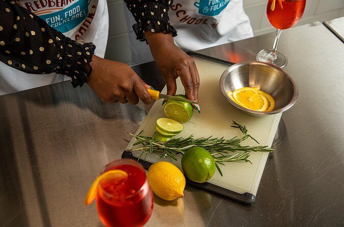 New Orleans Courtyard Cocktails: Happy Hour Mixology Class - Snacks and stories: how the food keeps the lesson on track